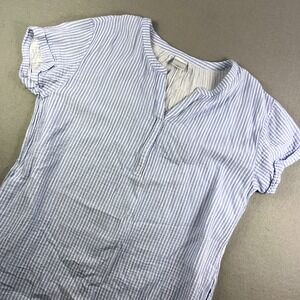 Nottibianche Womens Blue White Striped Cotton Gauze Sleep Dress Nightshirt L